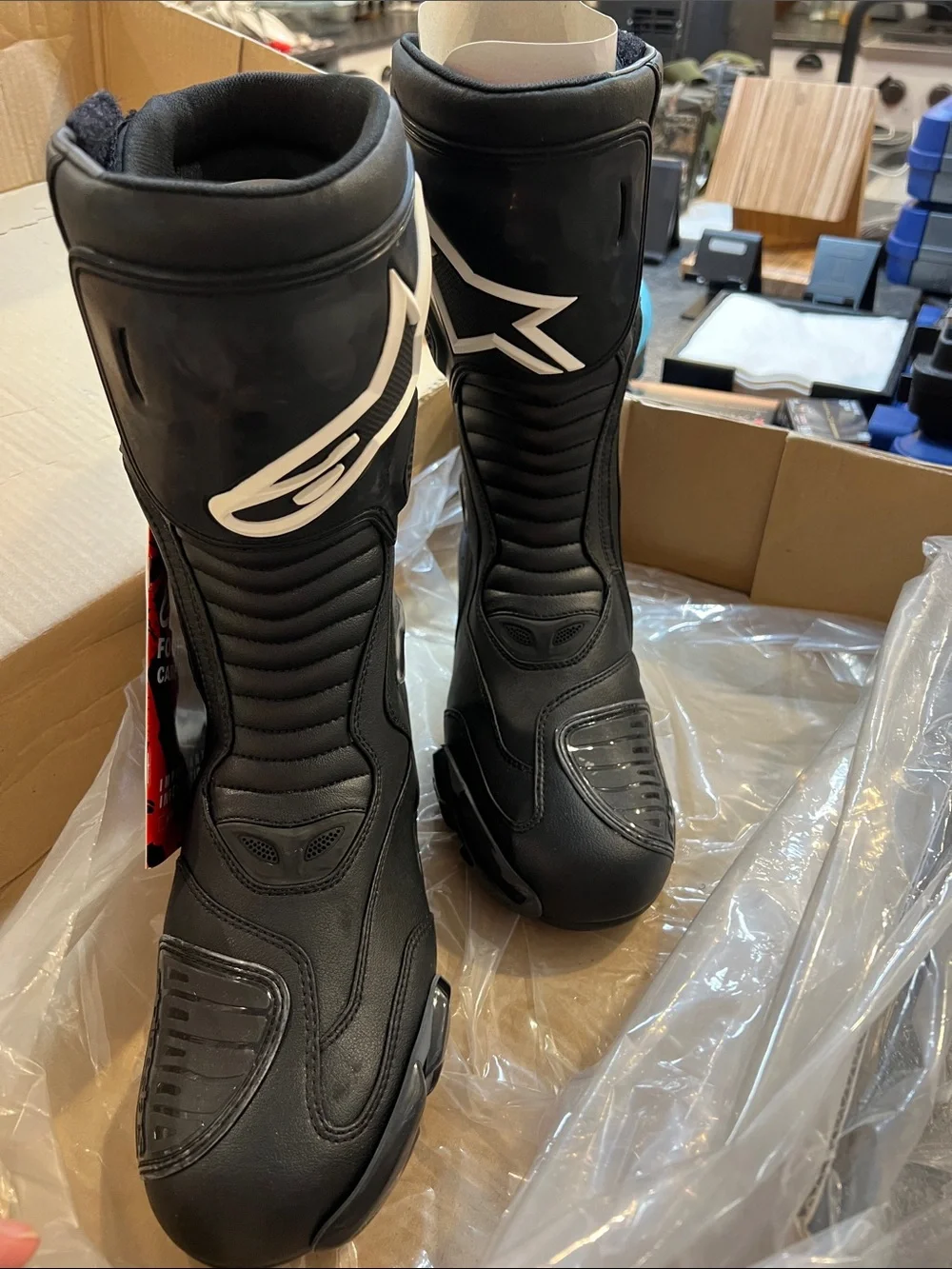 Alpinestars Black Men's Motorcycle Racing Boots with White Logos